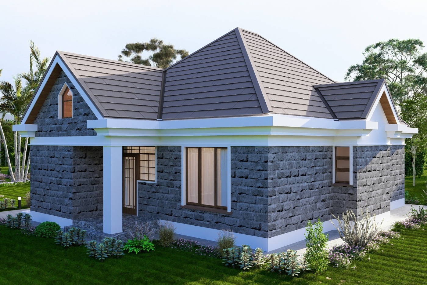 Stone-clad residential bungalow